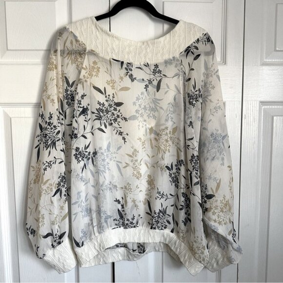 Cerule Womens V Neck Top Floral Crochet Shabby Chic Cottagecore Semi Sheer Sz L - Picture 2 of 8